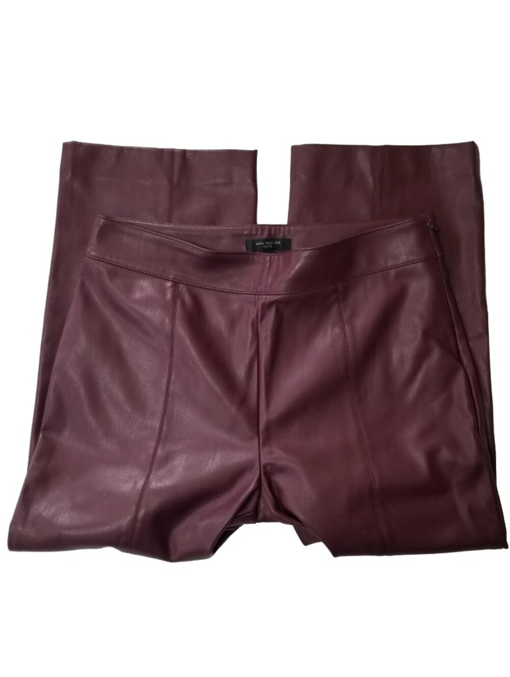 Ann Taylor Burgundy Faux Leather Cropped Side Zipper Pants Size 10 petite